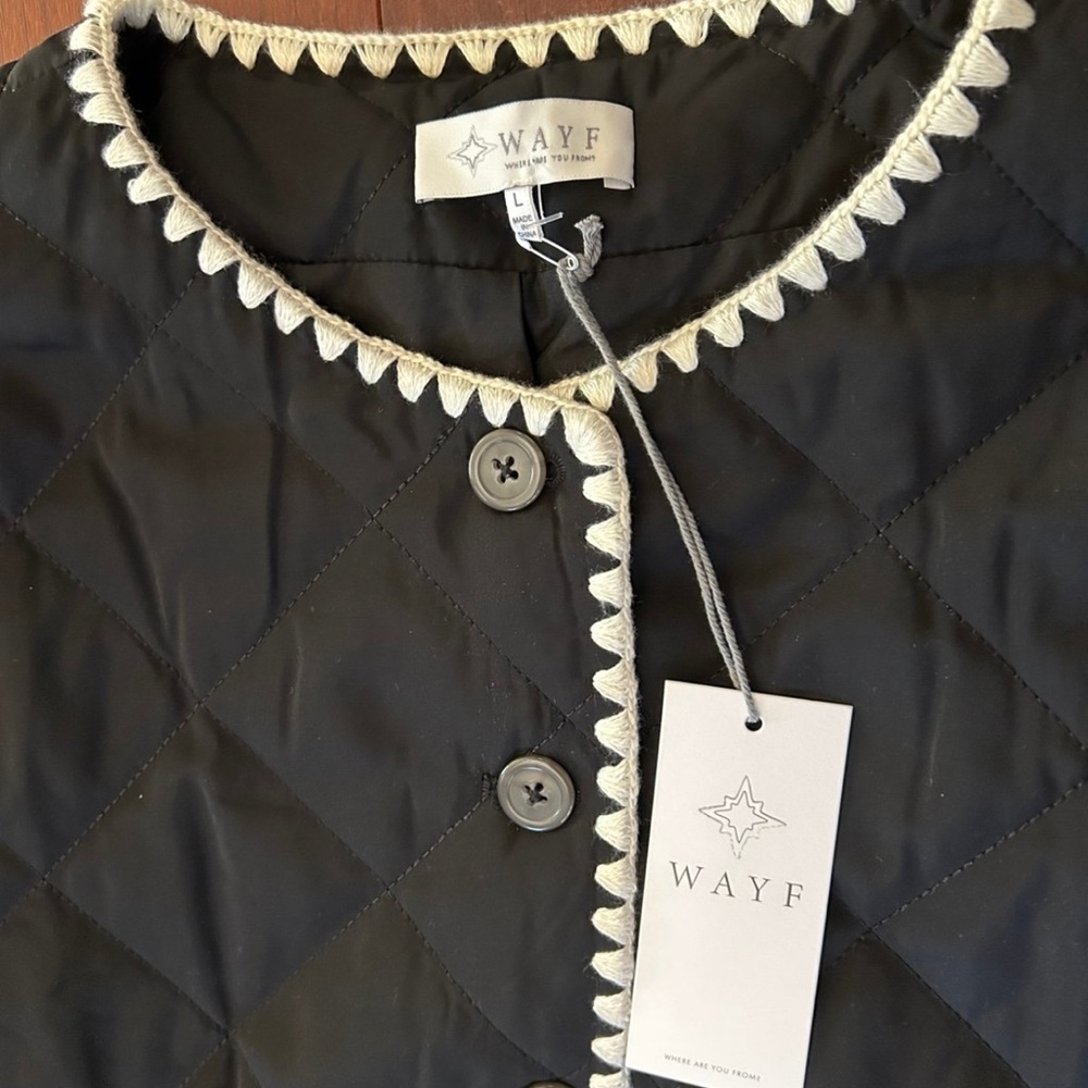 WAYF Whipstitch Quilted Black & White Buttoned Jacket Sz L Preppy Grannycore NWT - Picture 6 of 10